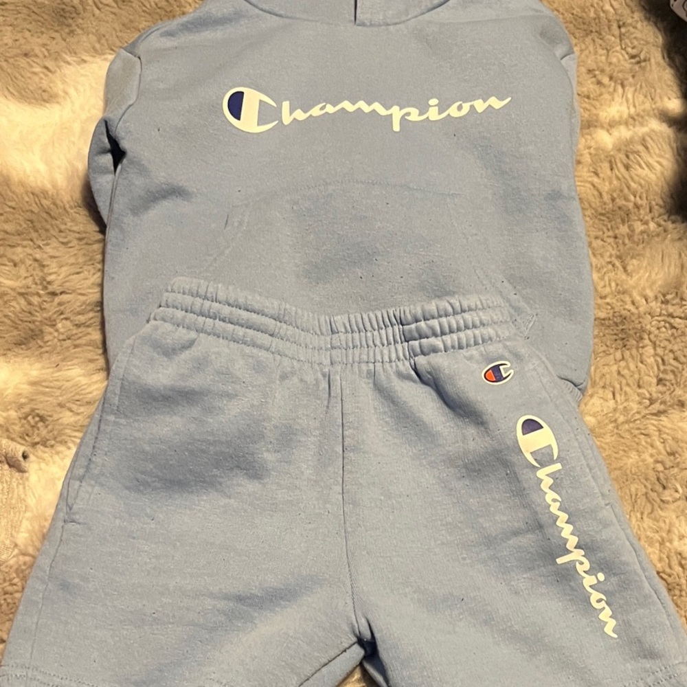 Champion Light Blue Hoodie and Shorts Set
